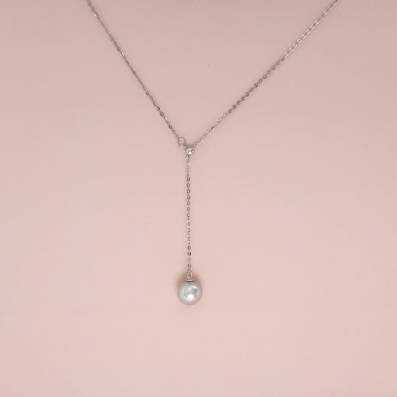 Hancrafted Jewelry - White South Sea Pearl Lariat Necklace / 18k White Gold